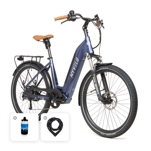 E-Citybike Nizza + Schloss + Racing Team Flasche - myvelo.de