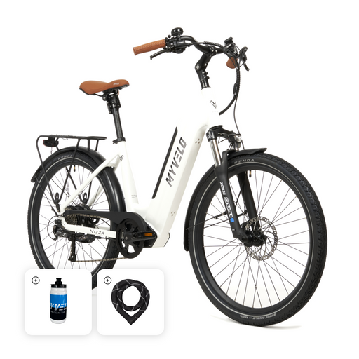 E-Citybike Nizza + Schloss + Racing Team Flasche - myvelo.de